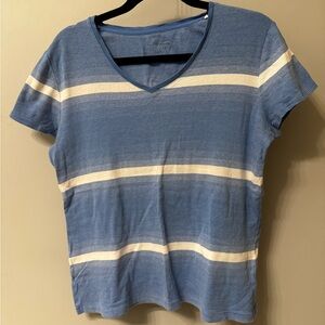 3 for $10 Croft & Barrow Blue And White Thin Striped V Neck Classic Tee Shirt XL